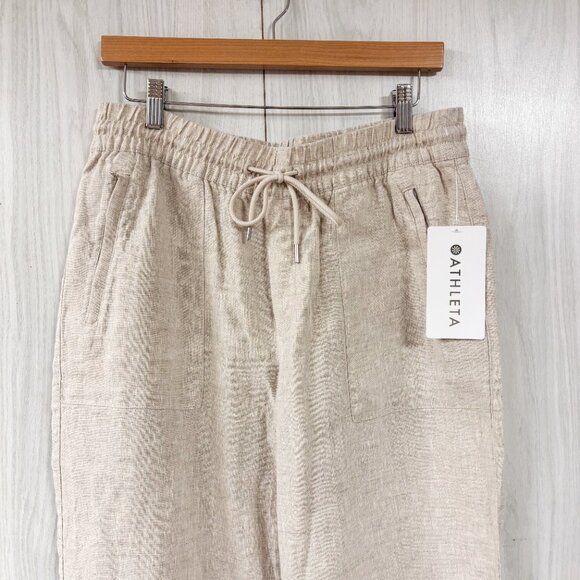 NWT Athleta Retreat Linen Wide Leg Pant in the Color Undeyed Cream/Tan - Picture 4 of 8